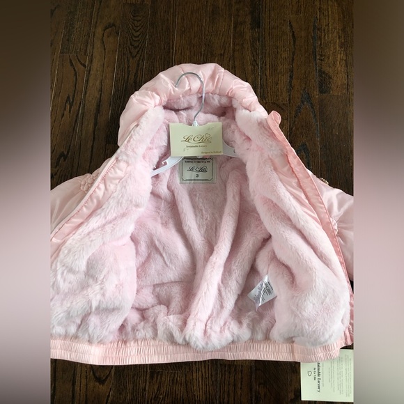 Le Chic Girls 3Y Pastel Pink Hooded Floral Faux Pearl Puffer Jacket w/Fur - NWT! - Picture 8 of 10